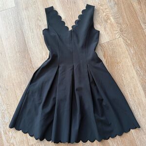 Banana Republic Black Scalloped V-Neck Fit & Flare Mini Dress